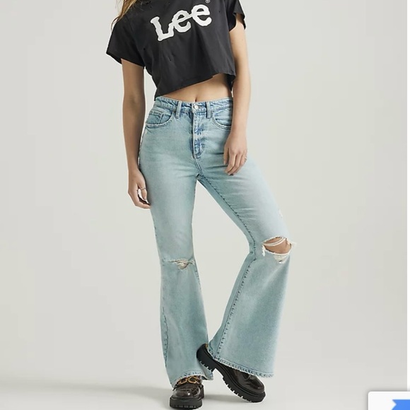 Lee Denim - Lee NWT High Waist Flare Light Wash Distressed Jeans Size 25 x33 Sold Out